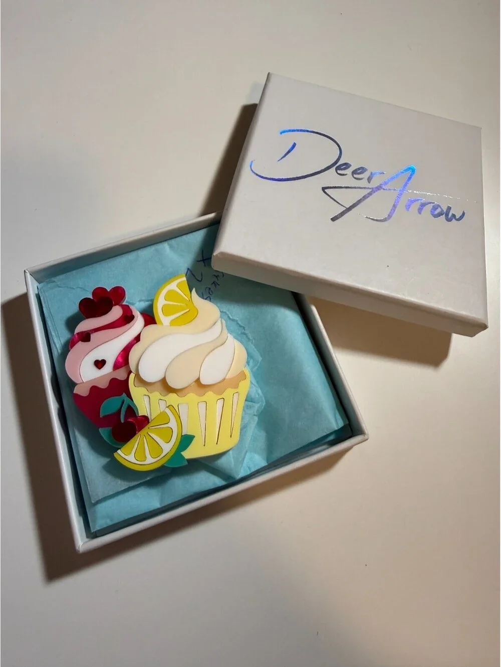 Double the Sweetness Brooch - Deer Arrow Cherry Lemon Cupcake Cake Cute Pin HTF